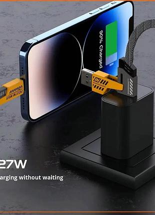 Быстрый кабель 4в1 65w type-c / lightning 1.5м с защитной нейлоновой оплеткой
