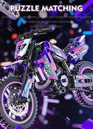 Мотоконструктор мотоцикл kawasaki wild kx450 t3033/3037, 476 деталей, фіолетовий, великий спортивний конструктор