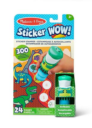 Melissa & doug. sticker wow: набір з блокноту та штампу з наліпками «динозавр»