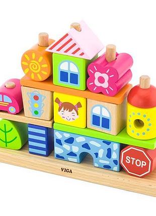 Дерев'яна пірамідка viga toys городок (50043)