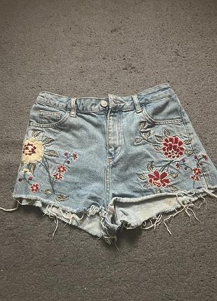 Жіночі джинсові шорти з вишивкою розмір s/8,topshop,100% бавовна
