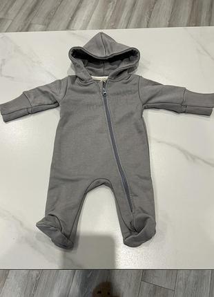 Ромпер baby life сірий з капюшоном 62р новий