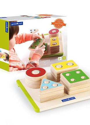 Дерев'яна логічна пірамідка guidecraft manipulatives фігури геометрії (g6738)