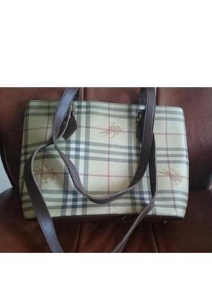Cумка бренд burberry, шкіра+ канва, довга ручка, вінтаж