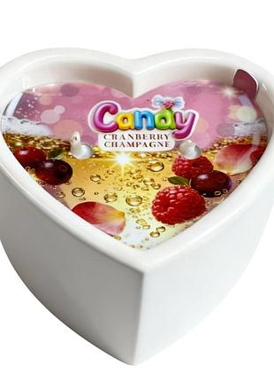 Массажная свеча с ароматом шампанского с клюквой candy cranberry champagne в форме сердца, 70 мл