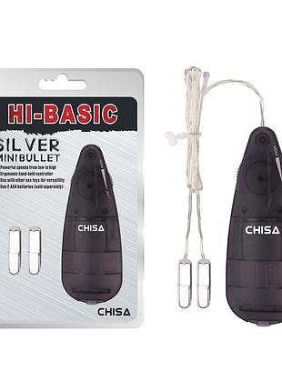 Міні-вібропулі сріблясті chisa hi-basic mini twins bullet з чорним дротовим пультом 2