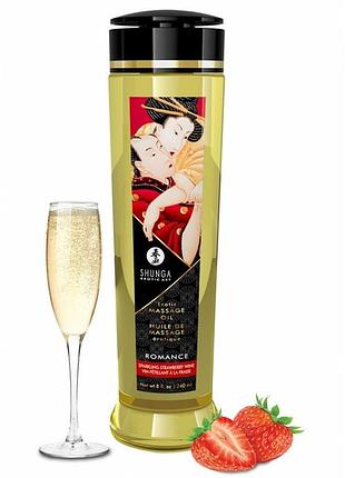 Массажное масло shunga romance - sparkling strawberry wine (240 мл) натуральное увлажняющее