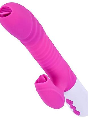 Вібратор кролик з язичком — silicone vibrator usb 7 function and thrusting function / heating purple 2