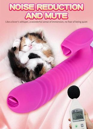 Вібратор кролик з язичком — silicone vibrator usb 7 function and thrusting function / heating purple 7