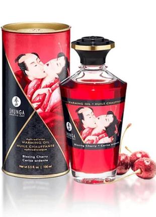 Разогревающее массажное масло shunga aphrodisiac warming oil - blazing cherry (100 мл)