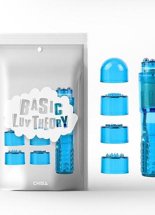 Вибратор мини со сменными насадками chisa basic luv theory ultimate massager, голубой 2