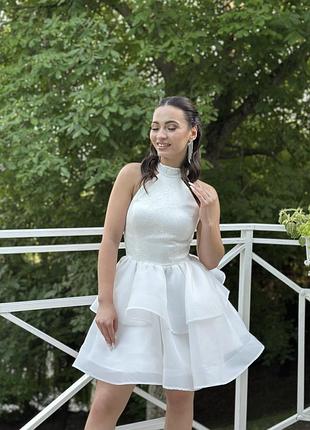 Біла святкова сукня міні (випускний, розпис, вечірка)