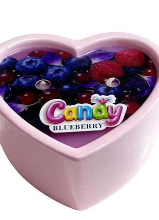 Масажна свічка з ароматом чорниці candy blueberry у формі серця, 70 мл