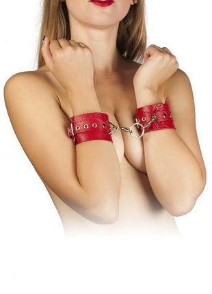Наручники leather restraints hand cuffs red 2
