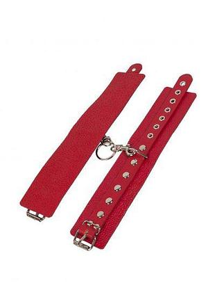 Наручники leather restraints hand cuffs red 3