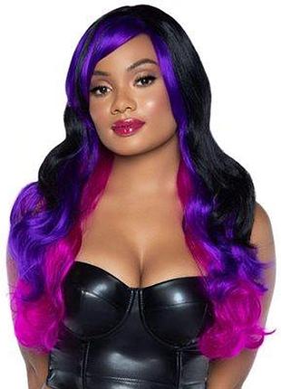 Перука чорний із кольоровими пасмами leg avenue allure multi color black/purple