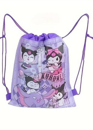 Рюкзак-мішок kuromi фіолетовий | дитячий спортивний рюкзак з принтом sanrio