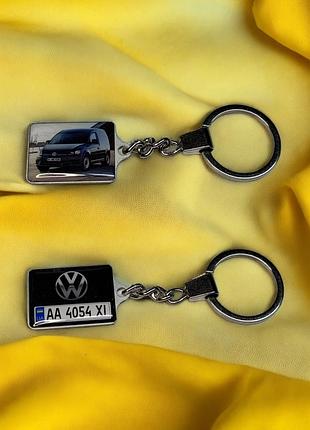 Брелок автомобильный с логотипом volkswagen и фото (двусторонний)