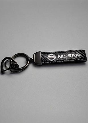 Брелок автомобильный кожаный с карабином nissan, экокожа и метал