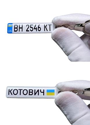 Брелок номер (двосторонній) з ім'ям, брелок з флагом україни