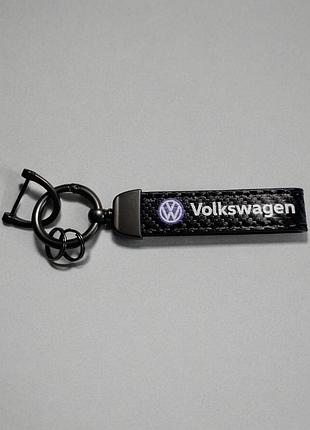 Брелок автомобильный кожаный с карабином volkswagen, экокожа и метал