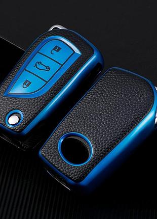 Чехол тпу синий для ключа toyota corolla, camry, rav4, auris, altis, aygo, yaris, verso синий