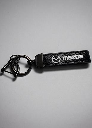 Брелок автомобильный кожаный с карабином mazda, экокожа и метал