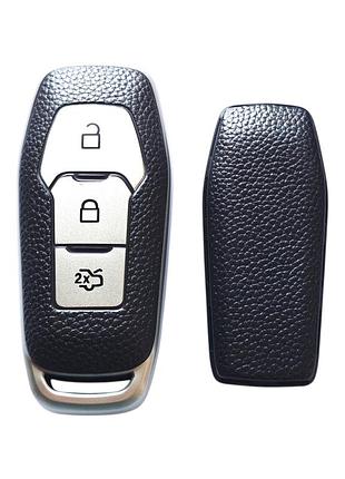 Чехол для ключа ford edge, explorer, fusion, mondeo, mustang черный под кожу