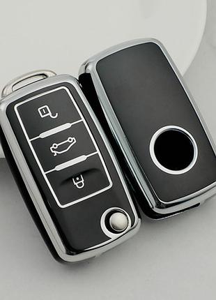 Чехол тпу черный для ключа volkswagen passat, golf, jetta, tiguan, polo, lavida