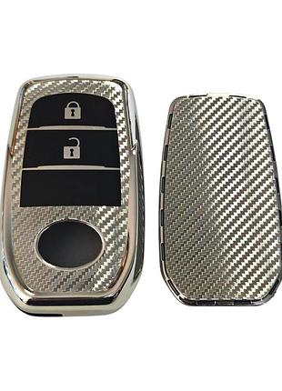 Чехол для ключа toyota, camry, corolla, rav4, серый карбон