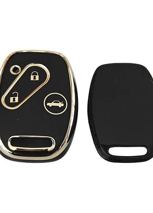 Чехол для ключа honda accord, city, civic, cr-v, hr-v черный глянец на три кнопки