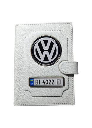 Портмоне для автодокументов volkswagen, натуральная кожа белая