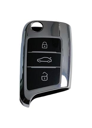 Чехол для ключа skoda, глянец хром
