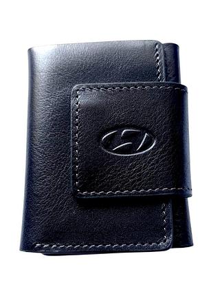 Портмоне, 100х75х15 мм глянцевая кожа черная hyundai