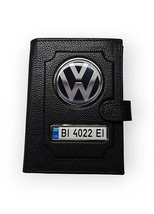Портмоне для автодокументов volkswagen, натуральная кожа черная
