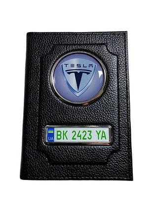 Обложка для автодокументов tesla из натуральной кожи