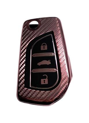 Чехол для ключа toyota, розовый карбон