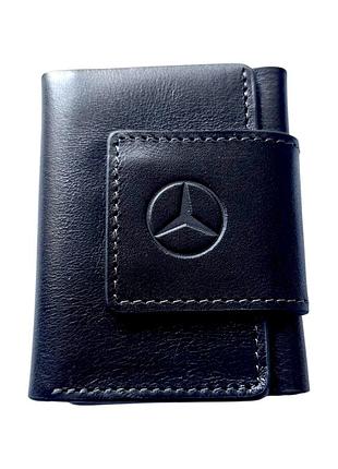 Портмоне, 100х75х15 мм глянцевая кожа черная mercedes