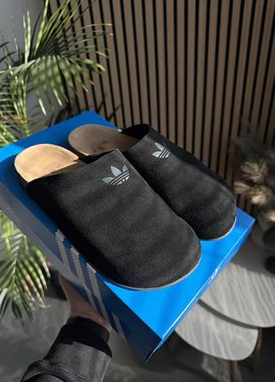 Замшевые клоги шлепанцы adidas adimule black
