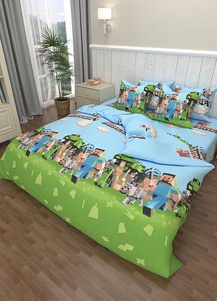 Постельное белье бязь майнкрафт голубой