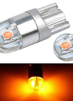 Светодиодная led лампа t10 w5w (168/194), оранжевый свет, 9-30v, 2 smd, автолампа