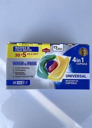 Капсулы для стирки wash & free 4 в 1 35 шт