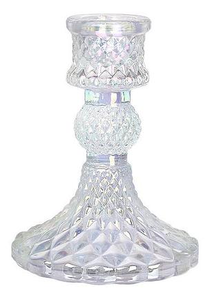 Свічник скляний прозорий crystal (для тонкої свічки), d9.5*10см, колір - перламутр