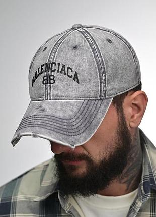 Кепка мужская джинсовая balanciaga jeans grey! бейсболка мужская balanciaga!