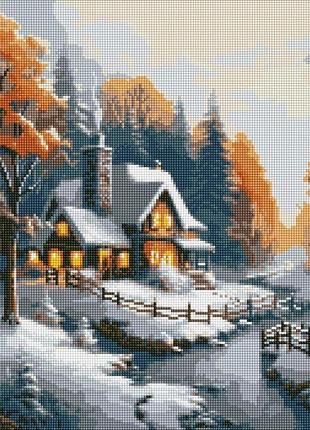 Алмазна мозаїка - зимовий будиночок з голограмними стразами (ab) ©art_selena_ua идейка 40х50 см (amo7831)