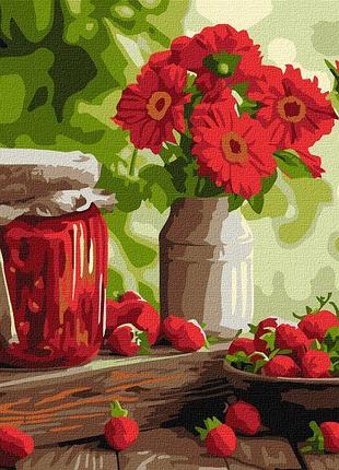 Картина за номерами - полуничне варення ©art_selena_ua ідейка 30х40 см (kho5691)