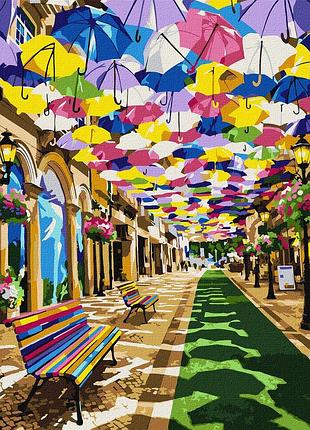 Картина за номерами - вулиця кольорових парасольок ©art_selena_ua ідейка 40х50 см (kho6462)