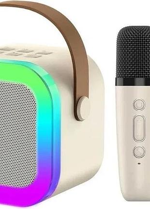 Детское караоке с 2-мя микрофонами k12 с изменением голоса bluetooth колонка с rgb подсветкой