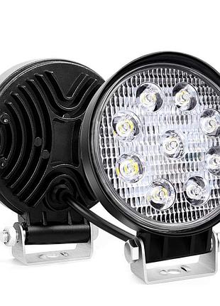 Светодиодная flood круглая фара 12-30 v 27 w 6000 k ip68 led круглые фары на авто, трактор