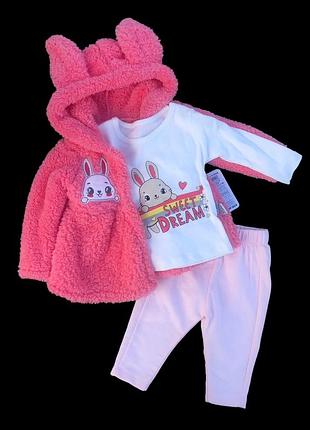 Костюм 3в1: куртка, штани, реглан "sweet dream", двунитка з начосом, бавовна, махра тм "kidex's" (68-74 см)